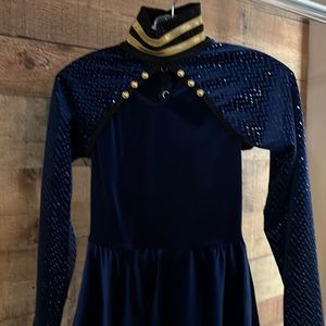 Curtain Call Costumes blue velvet dress with sequined shrug.